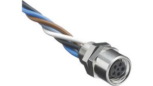 Circular Connector, M8, Socket, Straight, Poles - 3, Wire, Front Mount