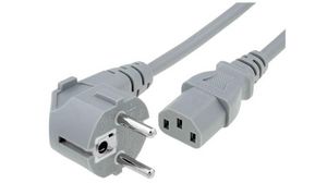 AC Power Cable, DE/FR Type F/E (CEE 7/7) Plug - IEC 60320 C13, 5m, White
