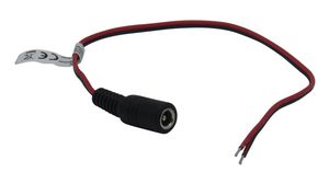 Stejnosměrný propojovací kabel, 2.1x5.5x9.5mm Zásuvka - Neizolované konce, Rovný, 300mm, Černá/červená
