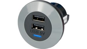 Prise USB encastrable, IP65, Car, 2x USB-A, 3A, 15W, Noir