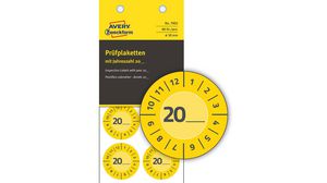Safety Label, Round, White on Yellow, Vinyl, Inspection Date, 80pcs