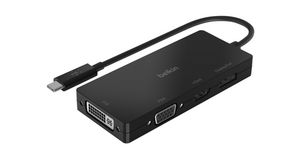 Multi-Port Adapter, USB-C Plug - HDMI Socket / DisplayPort Socket / DVI Socket / VGA Socket, Black