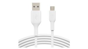 Cable, USB A -urosliitin - USB Micro-B -urosliitin, 1m, Valkoinen