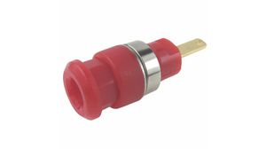 Banana Socket, 2mm, Brass, Gold-Plated, 10A, Tab Terminal, 2.8 x 0.8 mm, Red