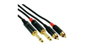 Audio Cable, Stereo, 2x RCA Plug - 2x 6.35 mm Jack Plug, 2m