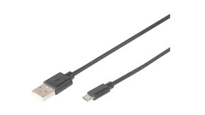 Cable, USB-A-kontakt - USB Micro B-kontakt, 1m, USB 2.0, Svart