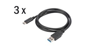 Kabelsatz, USB A-Stecker - USB C-Stecker, 1m, USB 2.0, Schwarz
