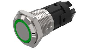 Osvětlený tlačítkový spínač Funkce aretace 1CO LED Zelená Kruh Šroubová svorka