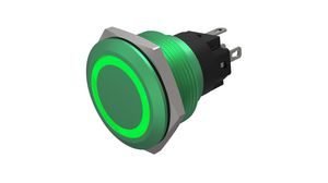 Belyst tryckströmställare Momentan funktion 1CO LED Grön Lödstift