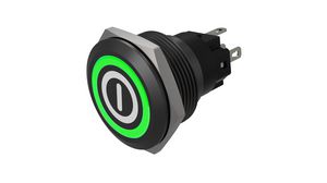 Interruttore a pulsante luminoso Funzione momentanea 1CO LED Verde / rosso Simbolo On / Off Terminale di saldatura