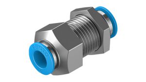 Bulkhead Connector, Compressed Air, Brass, 38.4mm, ?8 mm, Push-In Connector