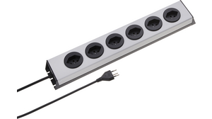 Stopcontact 6x CH-socket type J (T13) - CH-stekker type J (T12) Zwart/zilver 1.5m