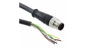 Cordset, Black, Straight, 2A, 26AWG, 2m, M12 Plug - Pigtail, Conductors - 8
