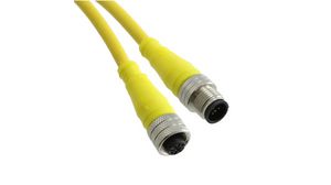 Cordset, Yellow, Straight, 4A, 18AWG, 8m, M12 Plug - M12 Socket, Conductors - 5