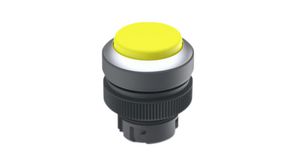 Illuminated Pushbutton Actuator with Metallic Silver Frontring Latching Function Raised Button Yellow IP65 RAFIX 22 QR