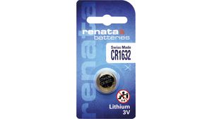Button Cell Battery, Lithium, CR1632, 3V, 137mAh