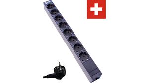 PDU Outlet Strip 8x DE Type F (CEE 7/3) Socket - DE Type F (CEE 7/4) Plug Black 3m