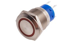 Illuminated Pushbutton Switch Momentary Function 1CO 250 VAC LED Red Ring