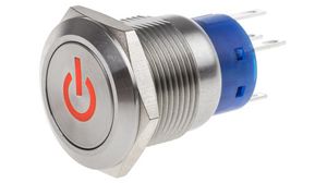 Illuminated Pushbutton Switch Latching Function 2CO 250 VAC LED Red On / Off Symbol