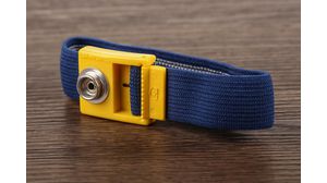 Pasek uziemiający ESD na nadgarstek, Niebieski/żółty, Kołek 10 mm