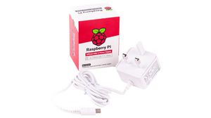 Raspberry Pi-lader, 5 V, 3 A, USB Type-C, UK-plugg, hvit