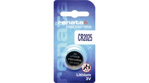 Button Cell Battery, Lithium, CR2025, 3V, 165mAh