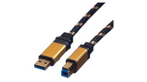 Cable, USB-A Plug - USB-B Plug, 1.8m, USB 3.0, Black / Gold