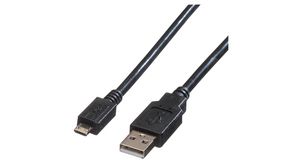 Cable, USB-A Plug - USB Micro-B Plug, 150mm, USB 2.0, Black