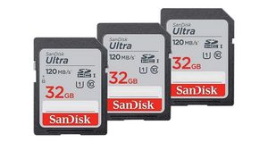 Karta pamięci, 3 sztuki, SD, 32GB, 120MB/s, Czarny