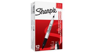 Marker Pen, Black, Permanent, Fine/Ultra Fine, 12pcs