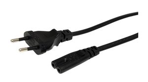 IEC Device Cable Euro Type C (CEE 7/16) Plug - IEC 60320 C7 1m Black