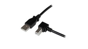 USB-Kabel, gerade auf rechts abgewinkelt, USB A-Stecker - USB B-Stecker, 1m, USB 2.0, Schwarz