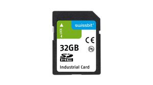 Industriellt minneskort, SD, 32GB, 88MB/s, 48MB/s, Svart