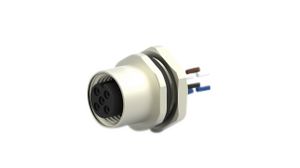Circular Connector, M12, Socket, Straight, Poles - 4, Wire, Panel Mount