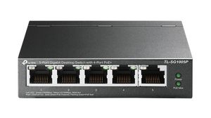 PoE Switch, Unmanaged, 1Gbps, 40W, RJ45 Ports 5, PoE Ports 4