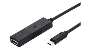 Cable, Wtyk USB C - Gniazdo USB A, 10m, USB 2.0, Czarny
