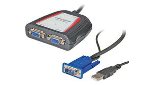 VGA Splitter, 250MHz, VGA Plug - USB-A Plug/2x VGA Socket