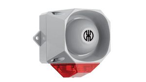 Sygnalizator świetlno-dźwiękowy, szary 439 Różne tony 60VDC 105dBA IP66 Lampa ksenonowa Czerwona Powierzchniowy