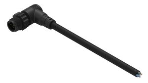 Cable Assembly, Polyamide 6.6, M12 Plug - Bare End, 5 Conductors, 2m, IP67, Angled, Black