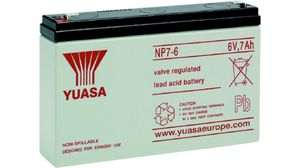 Genopladeligt batteri, Blysyre, 6V, 7Ah, Fladstik, 4,8 mm