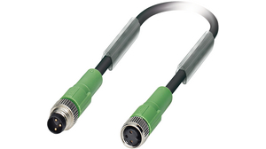 Actuator / Sensor Cable, M8 Plug - M8 Socket, 3 Conductors, 5m, IP65 / IP67 / IP68, Black / Grey