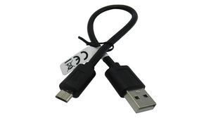 Cable, USB Micro-B Plug - USB-A Plug, 200mm, USB 2.0, Black