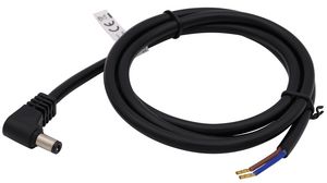 Stejnosměrný propojovací kabel, 2.1x5.5x9.5mm Zástrčka - Neizolované konce, Úhlový, 2m, Černá
