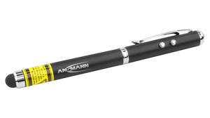 Latarka długopisowa 4 w 1, LED / Laser, 3x LR41, Czarny
