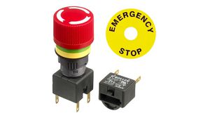 A01ES-D Series Twist Release Emergency Stop Push Button, Panel Mount, 16mm Cutout, 2NC, IP40, IP65