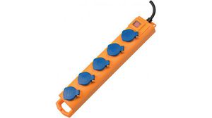 Outlet Strip Super-Solid 5x DE Type F (CEE 7/3) Socket - DE Type F (CEE 7/4) Plug Yellow 2m
