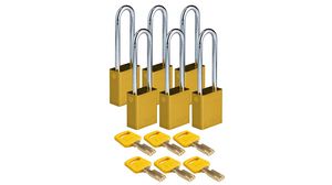 SafeKey Padlock with Steel Shackle, Keyed Different, Aluminium, Yellow, Pack of 6 pieces