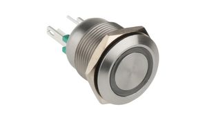 Pushbutton Switch, Vandal Proof Momentary Function 6V Green 1NO IP66 Quick Connect Terminal, 2.8 mm