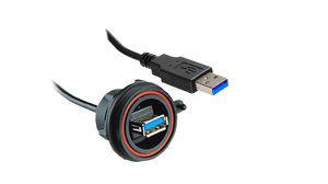Cable, USB-A-uttag - USB-A-kontakt, 500mm, USB 3.0, Svart