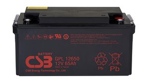 Rechargeable Battery, Lead-Acid, 12V, 65Ah, Screw Terminal, M6